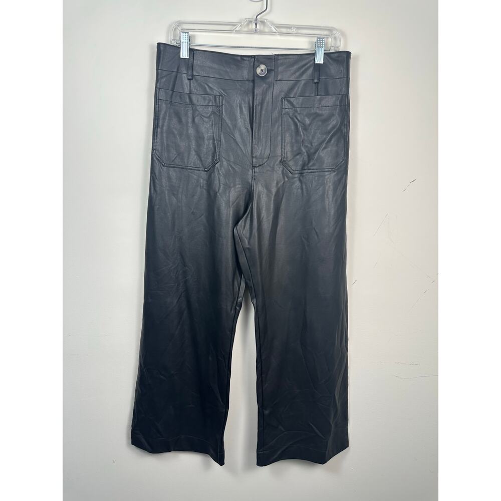 Maeve The Colette Pants Women 31 Black EUC‎ Wide Leg Cropped Faux Leather